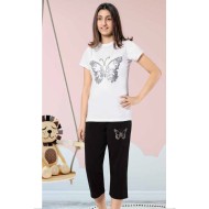 بيجاما كابري بناتي تركية لون ابيض HMD-8064