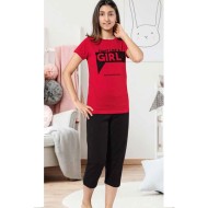 بيجاما كابري بناتي تركية لون احمر HMD-8067