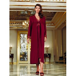 طقم لانجري قطن ناعم طويل ست قطع لون خمري PRN-130