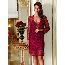 طقم لانجري حرير ناعم قصير ست قطع لون خمري PRN-9000