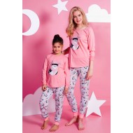 بيجاما للأم وبيجاما لأبنتها تركية كم طويل لون زهري