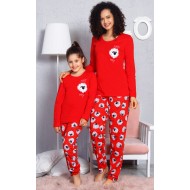 بيجاما للأم وبيجاما لأبنتها تركية كم طويل لون أحمر