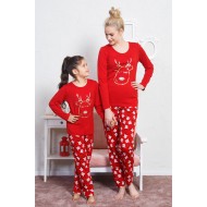 بيجاما للأم وبيجاما لأبنتها تركية كم طويل لون أحمر