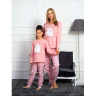 بيجاما للأم وبيجاما لأبنتها تركية كم طويل لون زهري