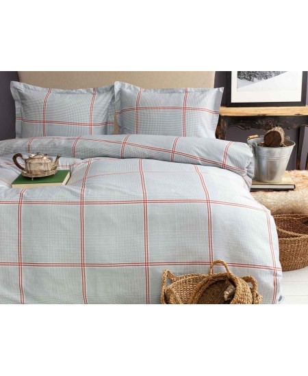 طقم أغطية سرير مفرد حريري ساتان من ليونز لون أحمر و رمادي 1KNTTC-0177624-GRI-KIR