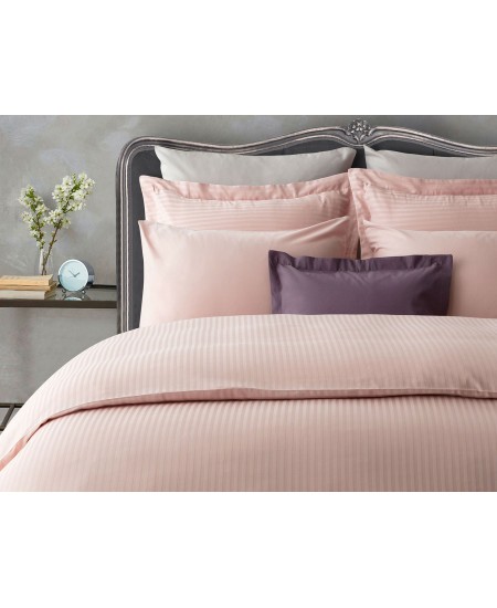 طقم أغطية سرير مفرد حريري ساتان مخطط لون البودرة 1KNTTK-0145103-PUD