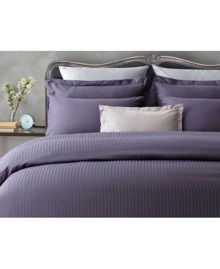 طقم أغطية سرير مفرد حريري ساتان مخطط لون بنفسجي غامق 1KNTTK-0145394-KY.MOR