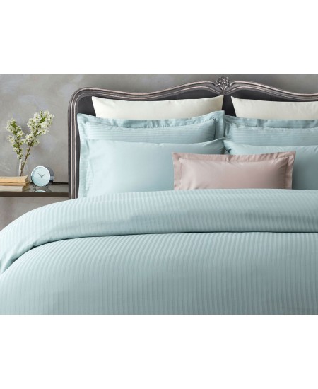 طقم أغطية سرير مفرد حريري ساتان مخطط لون النعناع الاخضر 1KNTTK-0145529-NAN.YSL