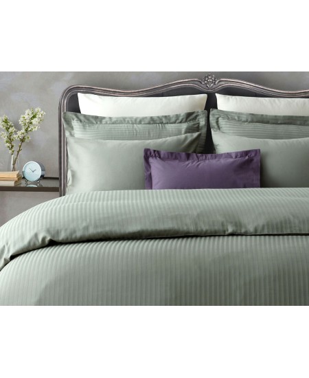 طقم أغطية سرير مفرد حريري ساتان مخطط لون أخضر مائي 1KNTTK-0145914-SU.YSL
