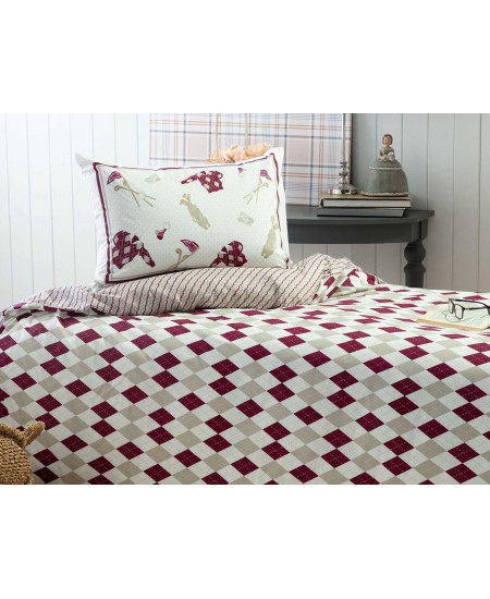 طقم أغطية سرير مفرد وجهين من كاليه رانفورس لون عنابي 1KNTTK-0150197-BRD