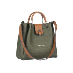 حقيبة يد نسائية منقوشة لون الكاكي الأخضر ANG-7175 حقيبة يد نسائية منقوشة لون الكاكي الأخضر ANG-7175