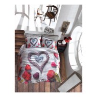 طقم أغطية سرير مزدوج وجهين موديل بيلا طباعة ثلاثي الابعاد رانفورس لون رمادي CN-1768193-GRI