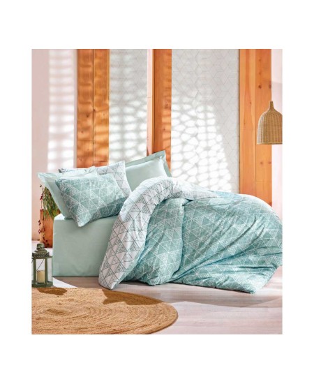 طقم أغطية سرير مزدوج وجهين موديل صول مينيمال رانفورس لون النعناع CN-1811153-NAN