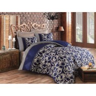 طقم أغطية سرير مزدوج وجهين موديل بيرا  ساتان لون ازرق داكن CT-1771636-LVR