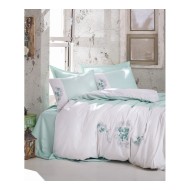 طقم مفرش سرير حريري مزدوج وجهين موديل لينا تطريز ثلاثي الابعاد ساتان لون النعناع CT-1832042-NAN