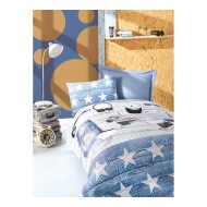 طقم مفرش سرير مفرد وجهين موديل مودوس رانفورس لون ازرق CT-1860740-MAV