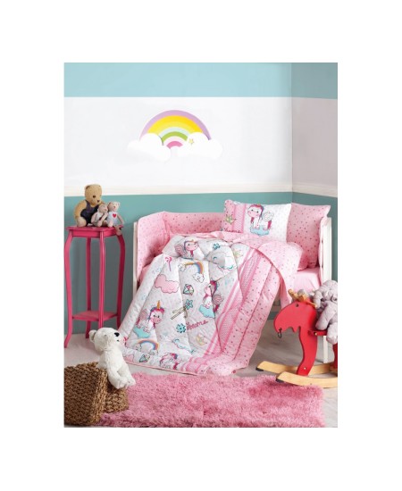طقم أغطية سرير اطفال وجهين موديل يونيكورن رانفورس لون زهري CT-2000798-PMB