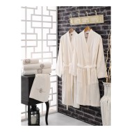 طقم برنس حمام تركي مزدوج رجالي ونسائي مطرز قطن لون كريم - كريم CT-5501001-KRE-KRE طقم برنس حمام تركي مزدوج رجالي ونسائي مطرز قطن لون كريم - كريم CT-5501001-KRE-KRE