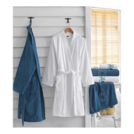 طقم برنس حمام تركي مزدوج رجالي ونسائي مطرز قطن لون ابيض - ازرق CT-5501010-BYZ-MAV