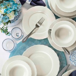 طقم سفرة 24 قطعة بورسلان بون باساك لون أبيض KTH-BNEC24Y200-BYZ