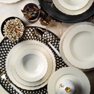 طقم سفرة 24 قطعة بورسلان الحواف ذهبي لون أبيض KTH-BNEC24Y2520-BYZ طقم سفرة 24 قطعة بورسلان الحواف ذهبي لون أبيض KTH-BNEC24Y2520-BYZ