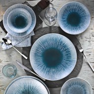 طقم سفرة 24 قطعة بورسلان نانو كريم لون أزرق غامق-أبيض KTH-NNTS24Y2891005-K-MAV-BYZ