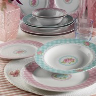 طقم سفرة 24 قطعة بورسلان بون باساك حواف تركواز و زهري لون أبيض KTH-YS24Y24209378-BYZ طقم سفرة 24 قطعة بورسلان بون باساك حواف تركواز و زهري لون أبيض KTH-YS24Y24209378-BYZ