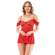 لانجري نسائي مثير شيفون لون احمر-MG-1015-KIR