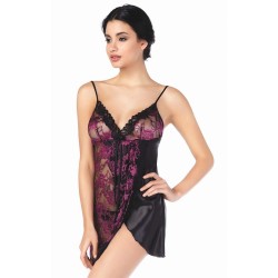 قميص نوم شيفون تركي لون أسود أرجواني NBB-3230-BYZ قميص نوم شيفون تركي لون أسود أرجواني NBB-3230-BYZ