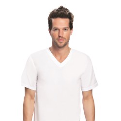 قميص رجالي نصف كم ياقة V لون أبيض NBB-707-BYZ