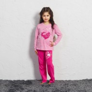 بيجاما بناتي تركية كم طويل لون زهري