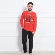 بيجاما رجالي تركية كم طويل لون أحمر