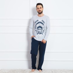 بيجاما رجالي تركية كم طويل لون رمادي