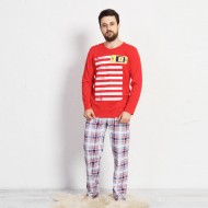 بيجاما رجالي تركية كم طويل لون أحمر