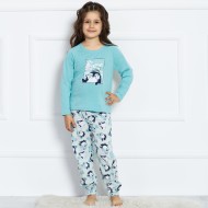 بيجاما بناتي تركية كم طويل لون سماوي