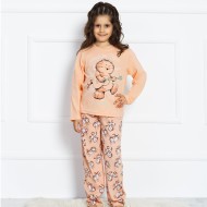 بيجاما بناتي تركية كم طويل لون برتقالي فاتح