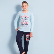 بيجاما ولادي تركية كم طويل لون سماوي