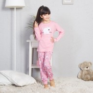 بيجاما بناتي تركية كم طويل لون زهري