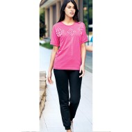 بيجاما نسائي اكمام قصيرة لون زهري FTS-F8054-PEM