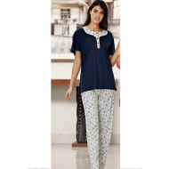 بيجاما نسائي اكمام قصيرة لون ازرق نيلي FTS-C582-IND