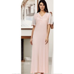 ثوب نسائي اكمام قصيرة لون بودرة FTS-C589-PUD