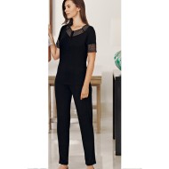 بيجاما نسائي اكمام قصيرة لون اسود FTS-F7061-SYH