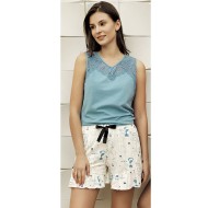 بيجاما نسائي شورت بدون اكمام لون ازرق FTS-F8000-MAV