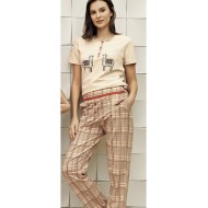 بيجاما نسائي اكمام قصيرة لون قهوة-الحليب FTS-F8004-SUT