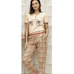 بيجاما نسائي اكمام قصيرة لون قهوة-الحليب FTS-F8004-SUT