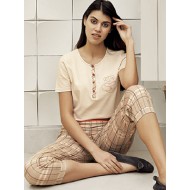 بيجاما نسائي كابري اكمام قصيرة لون قهوة-الحليب FTS-F8006-SUT-KAH