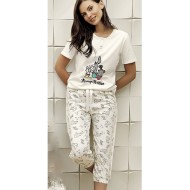 بيجاما نسائي كابري اكمام قصيرة لون سكري FTS-F8009-EKR