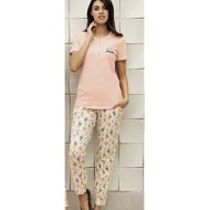 بيجاما نسائي اكمام قصيرة لون زهري FTS-F8016-PEM