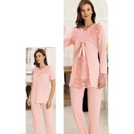بيجاما نسائي 3 قطع لون السلمون FTS-F8020-SOM