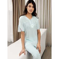 بيجاما نسائي اكمام قصيرة لون اخضر-نعناعي FTS-F8021-YEL-NAN